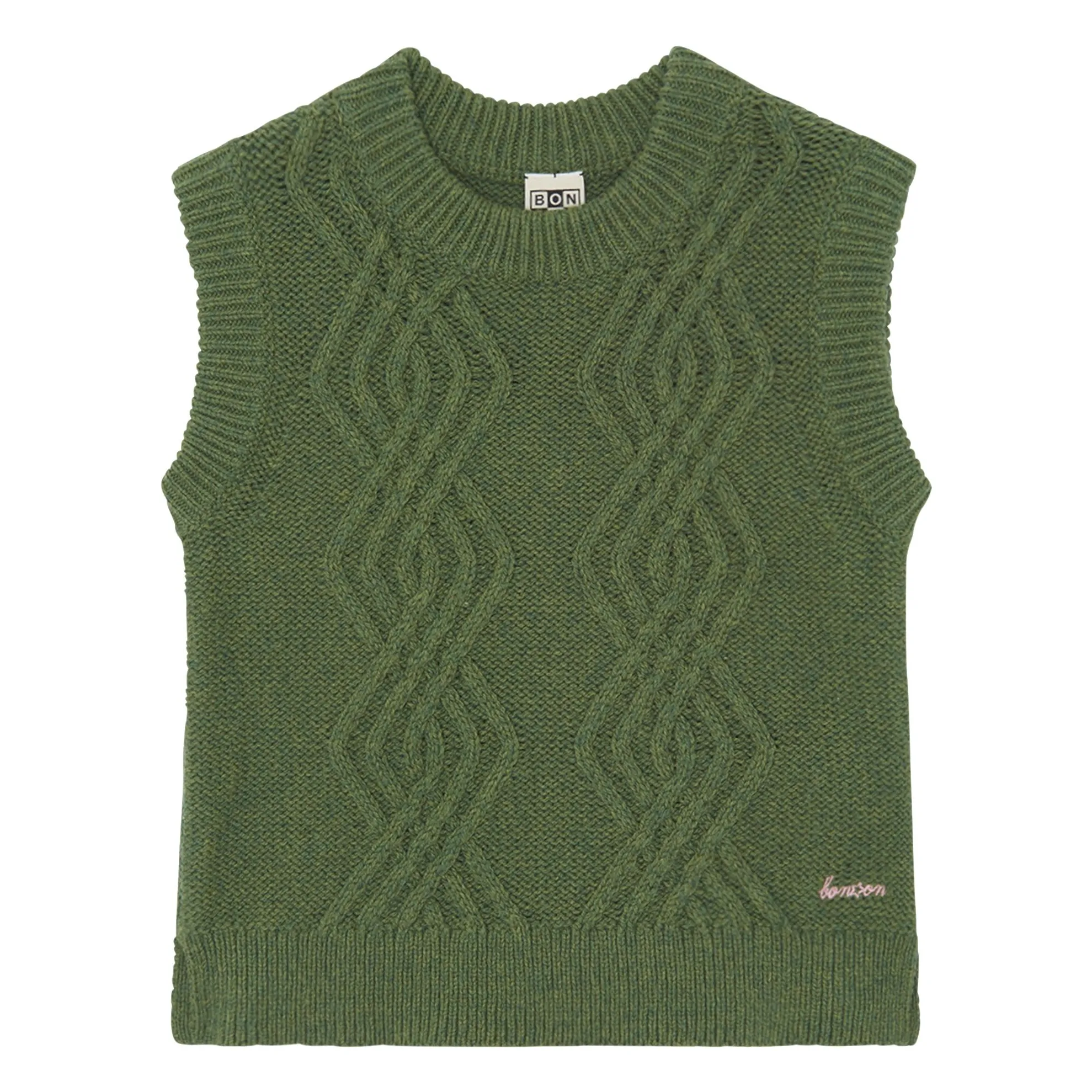 Bonton Green Bernard Sleeveless Cable Sweater