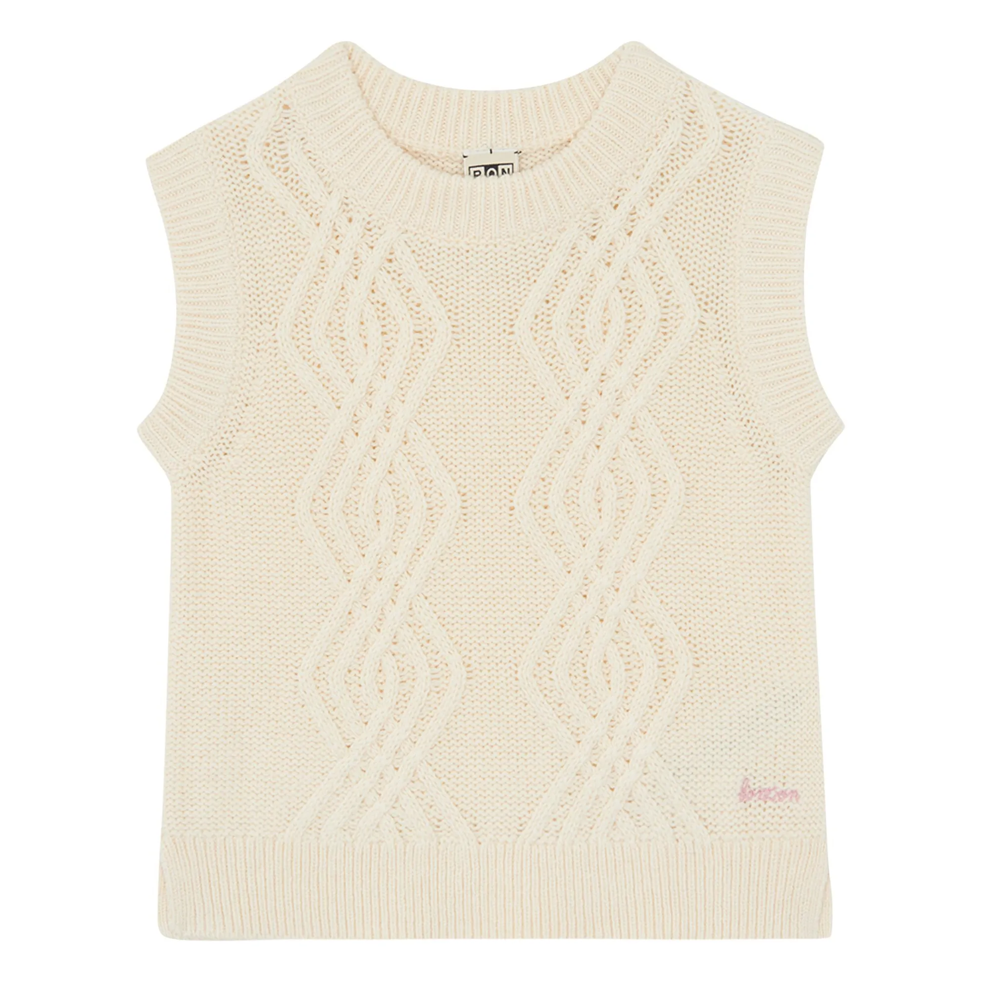 Bonton Cream Bernard Sleeveless Cable Sweater