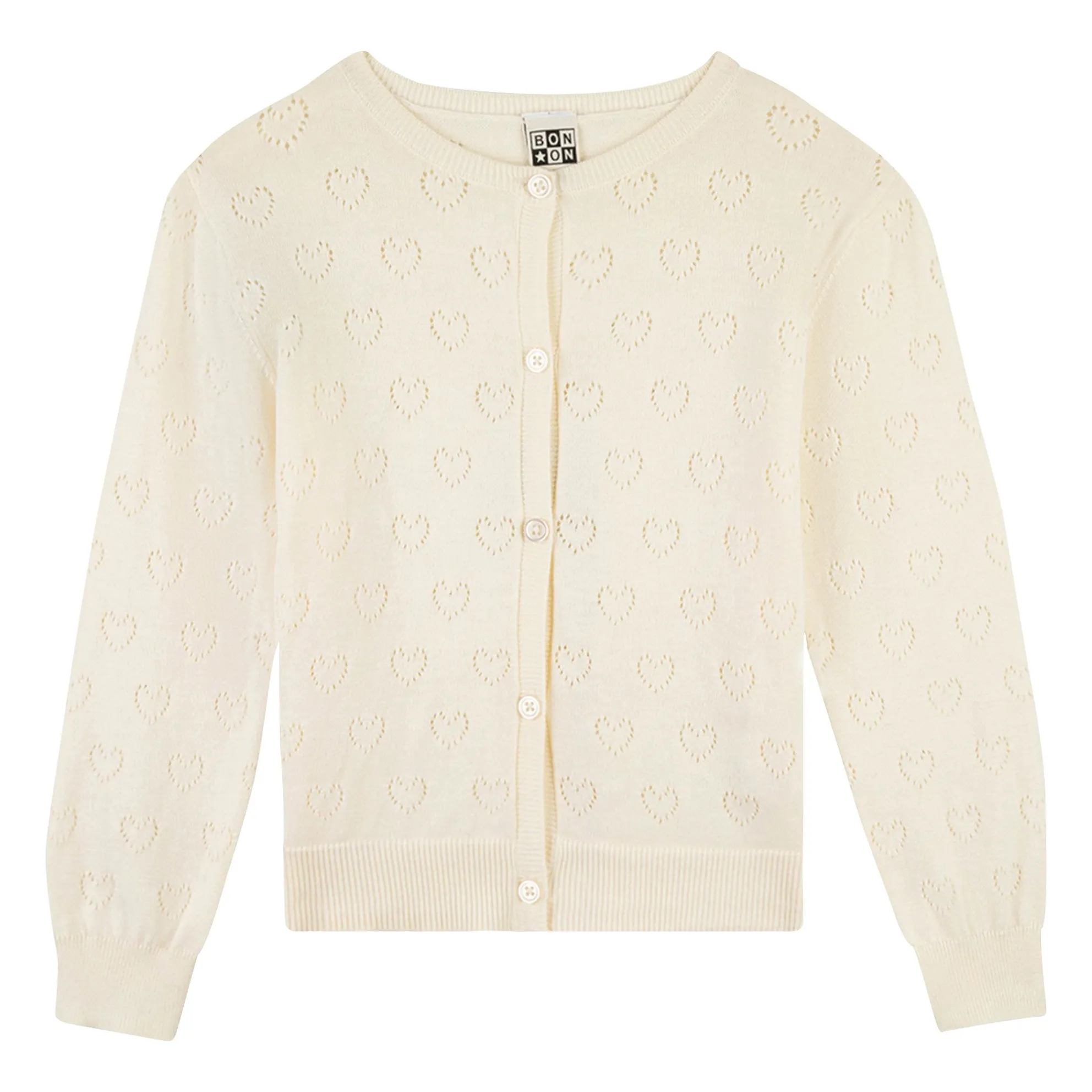Bonton Cream Lilou Cœurs Pointelle Cardigan