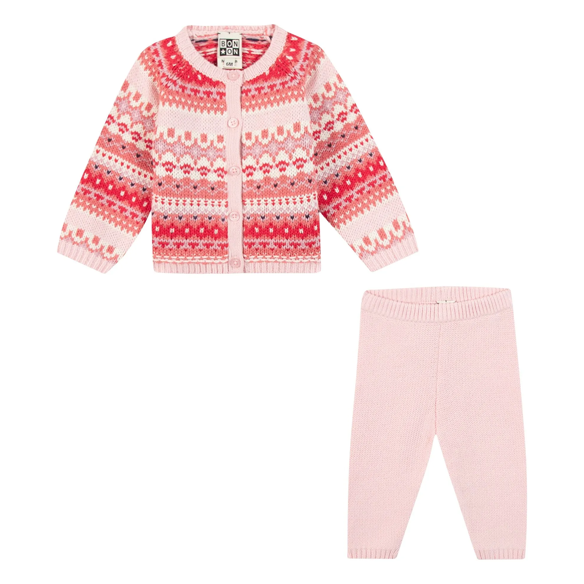 Bonton Pink Toudou Jacquard Sweater And Legging