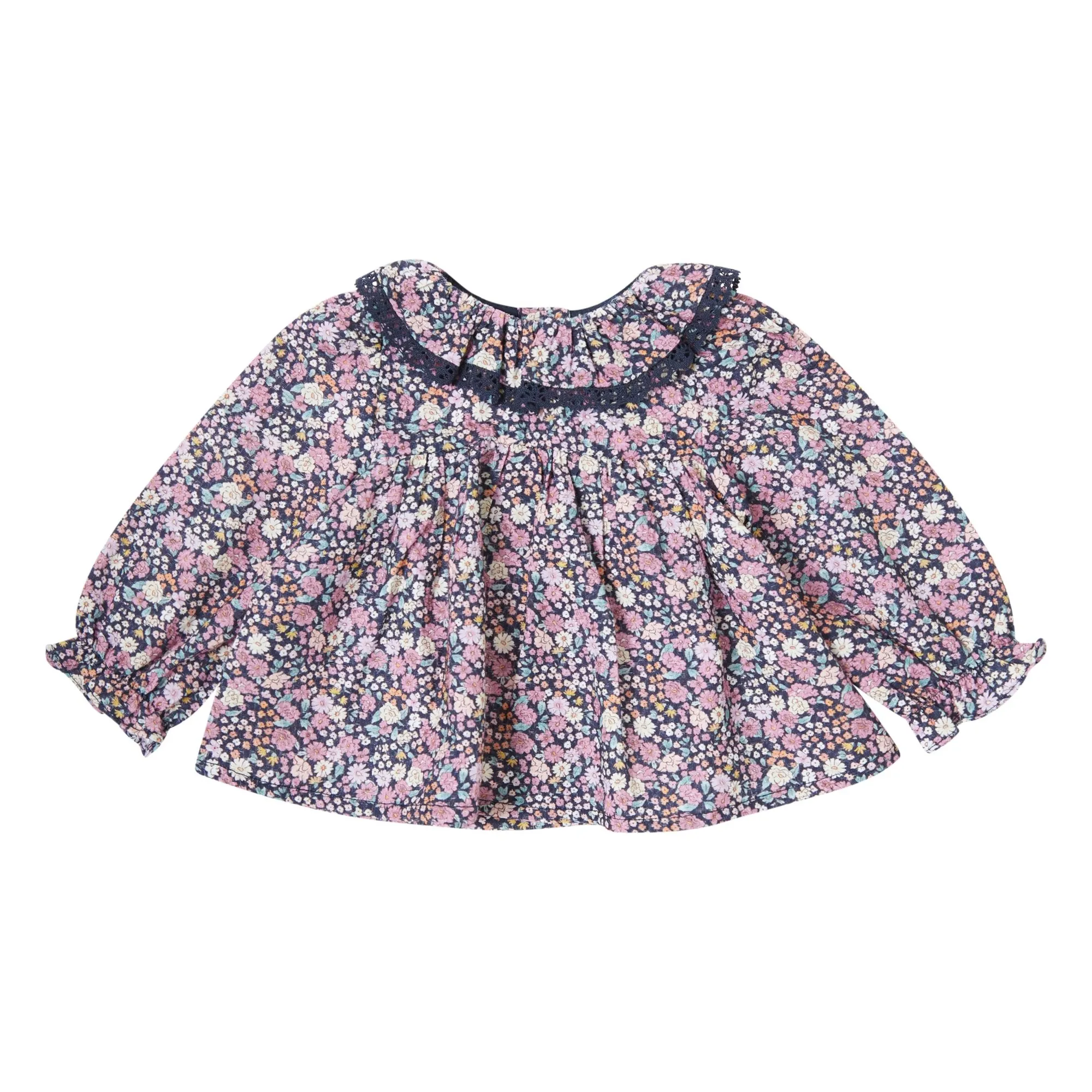 Tocoto Vintage Navy Blue Blouse Flowers Baby
