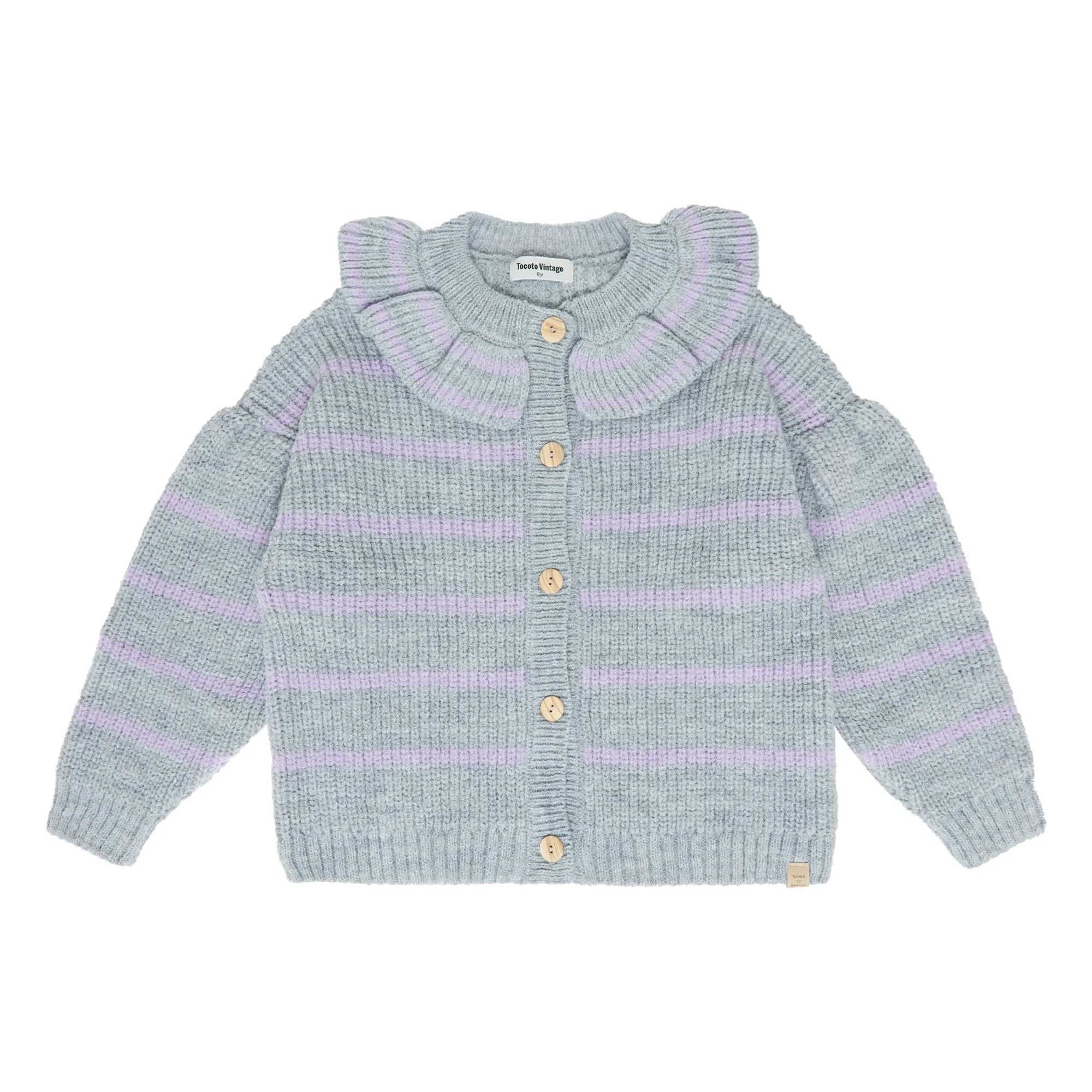 Tocoto Vintage Grey Alpaca Ruffled Cardigan