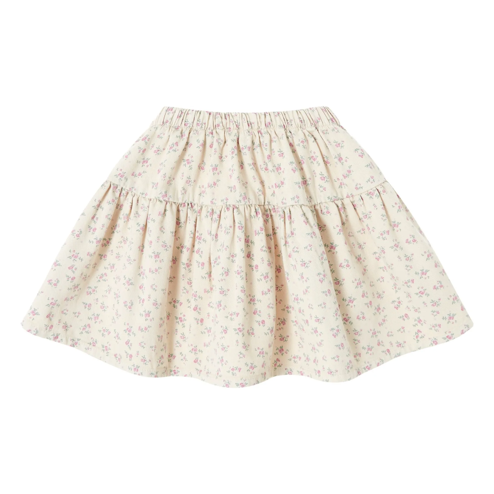 Tocoto Vintage Ecru Twill Skirt Flowers