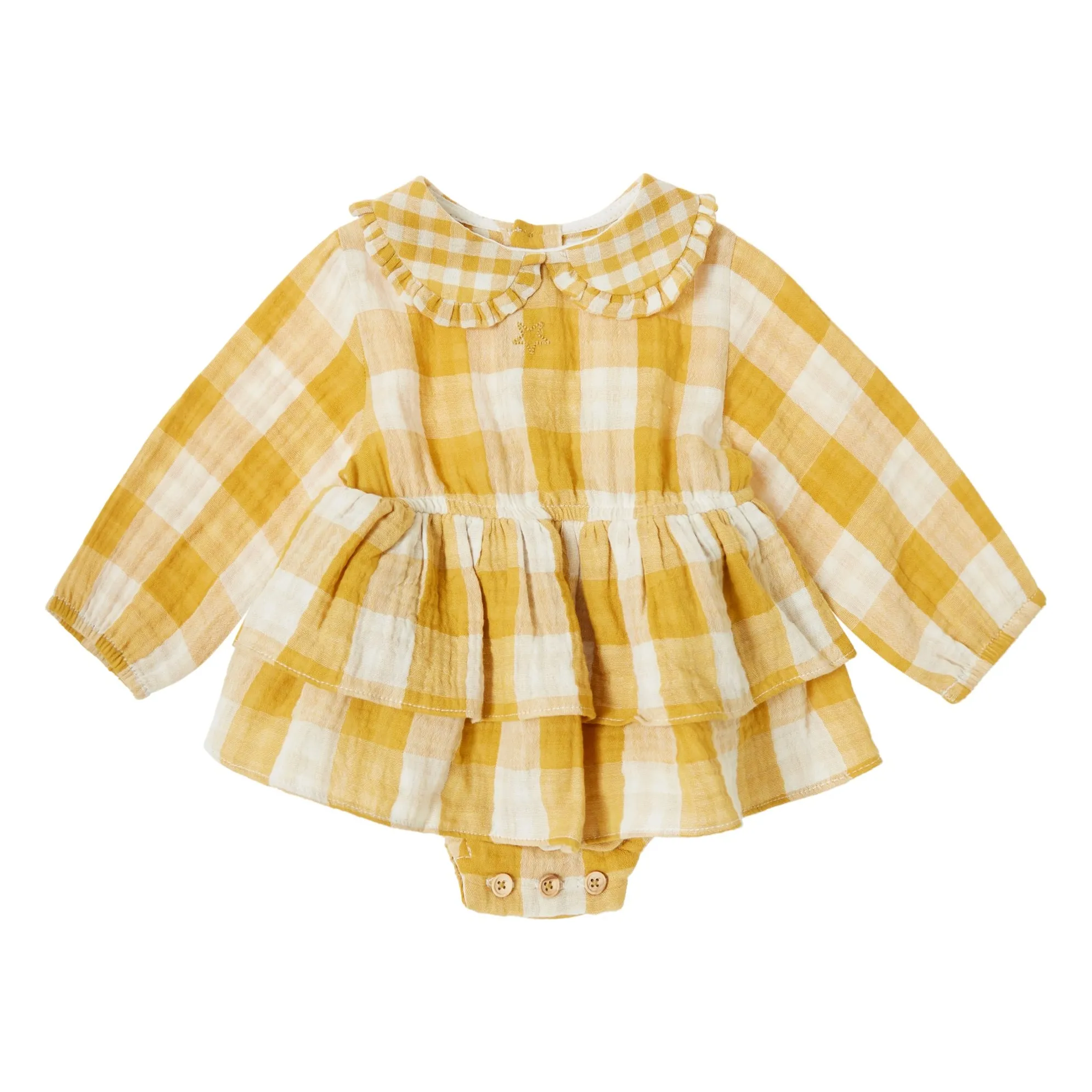 Tocoto Vintage Mustard Vichy Romper