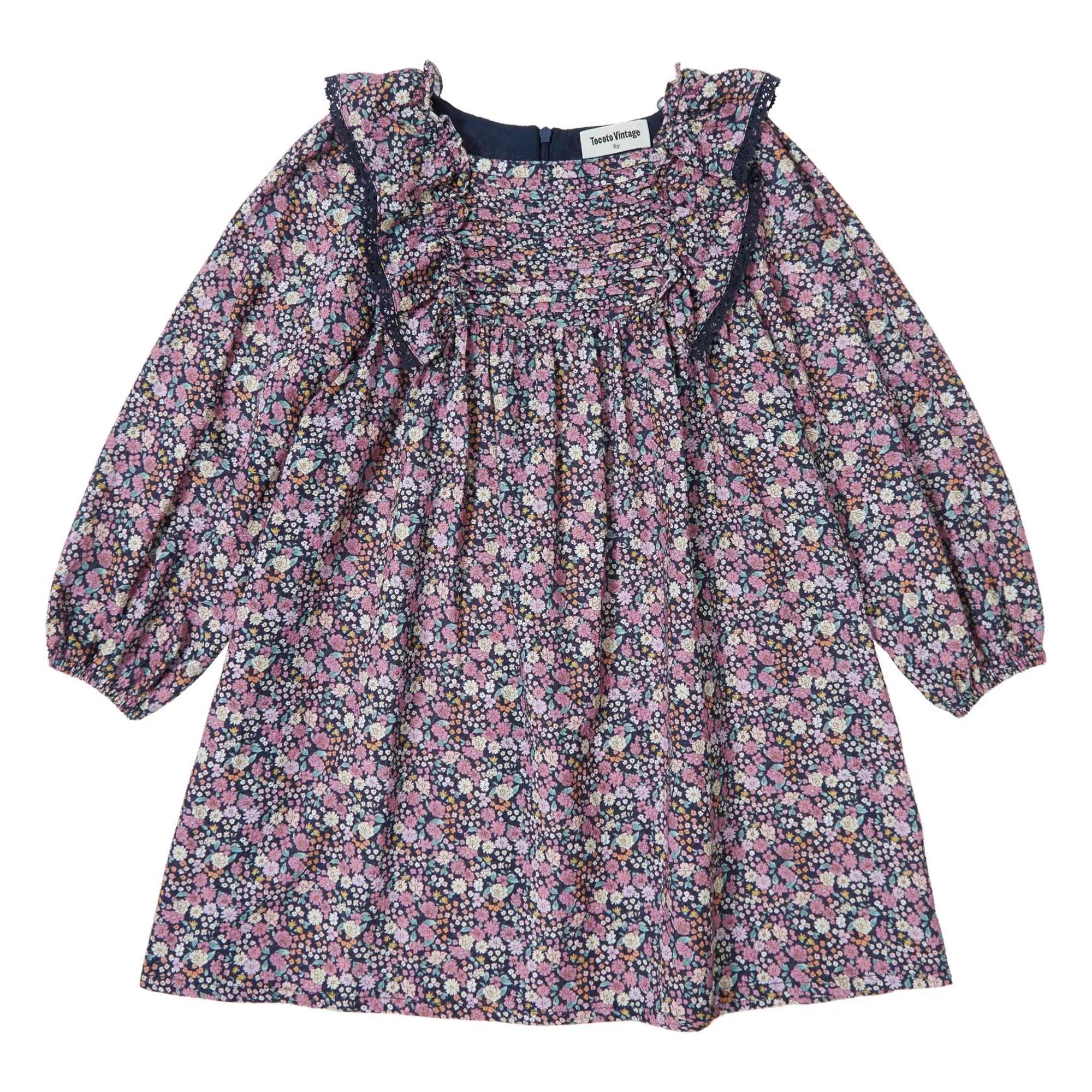 Tocoto Vintage Navy Blue Flower Dress
