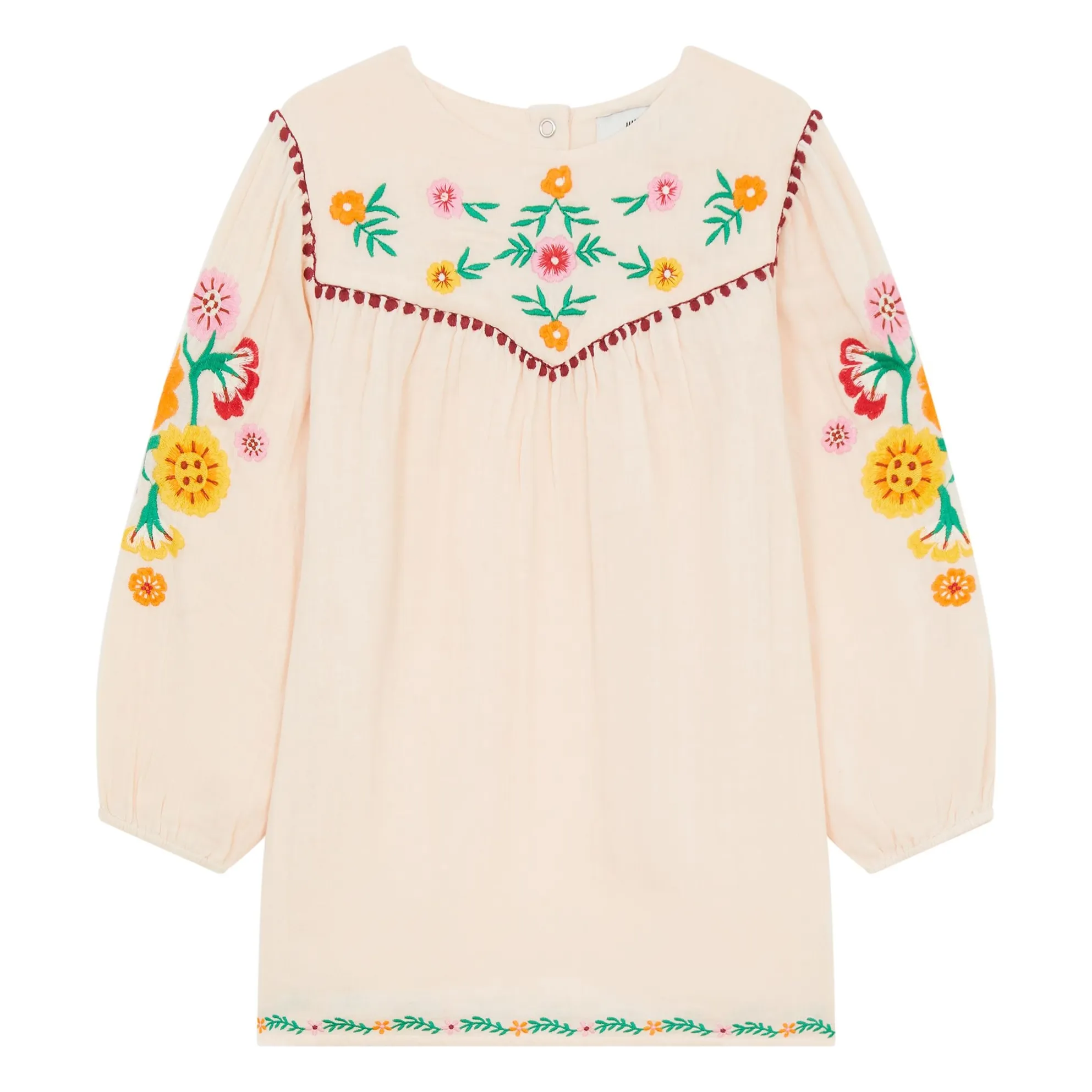 Hundred Pieces Pale Pink Short Embroidered Dress Cotton Gauze