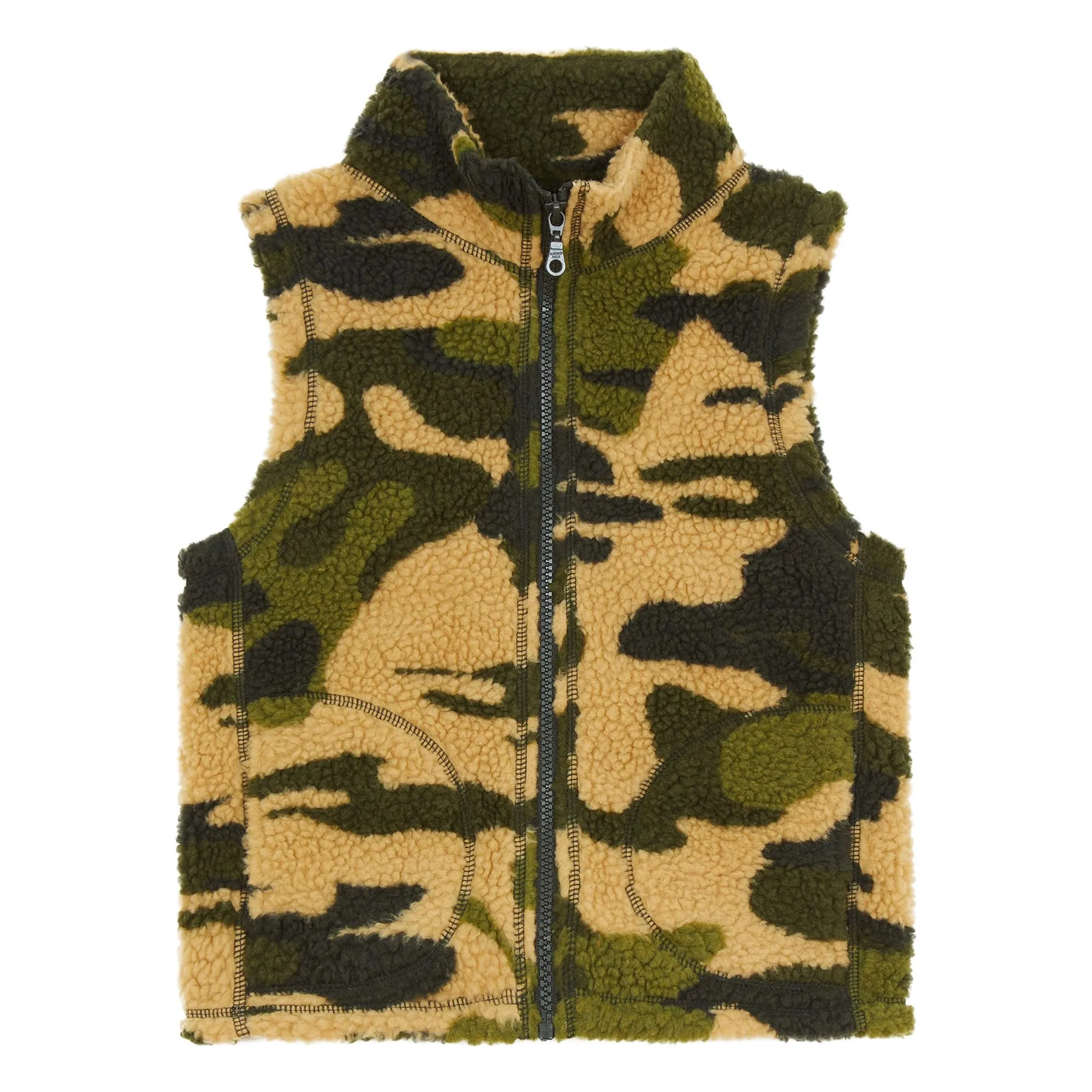 Hundred Pieces Khaki Sherpa Sleeveless Zip Jacket