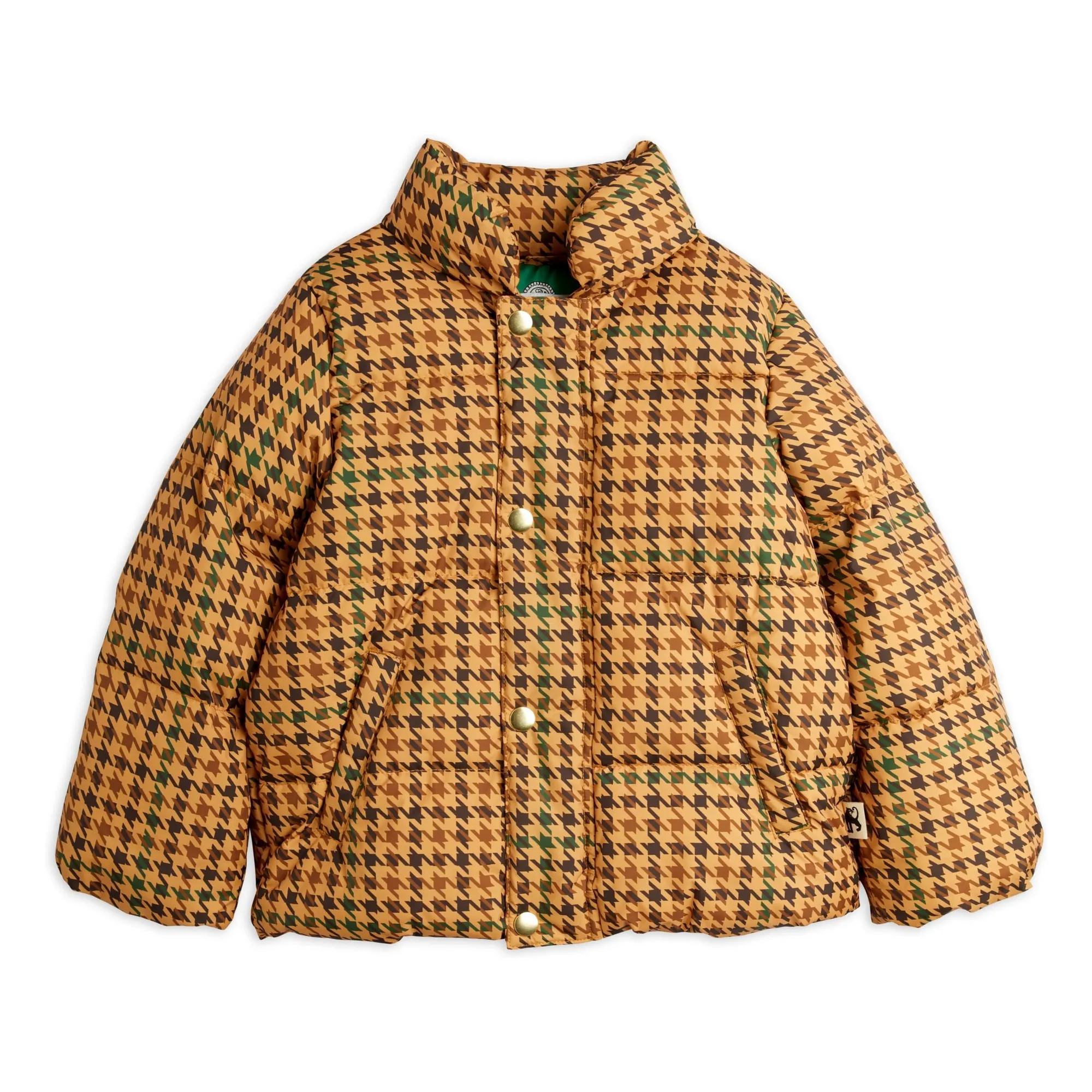 Mini Rodini Beige Recycled Fiber Houndstooth Down Jacket