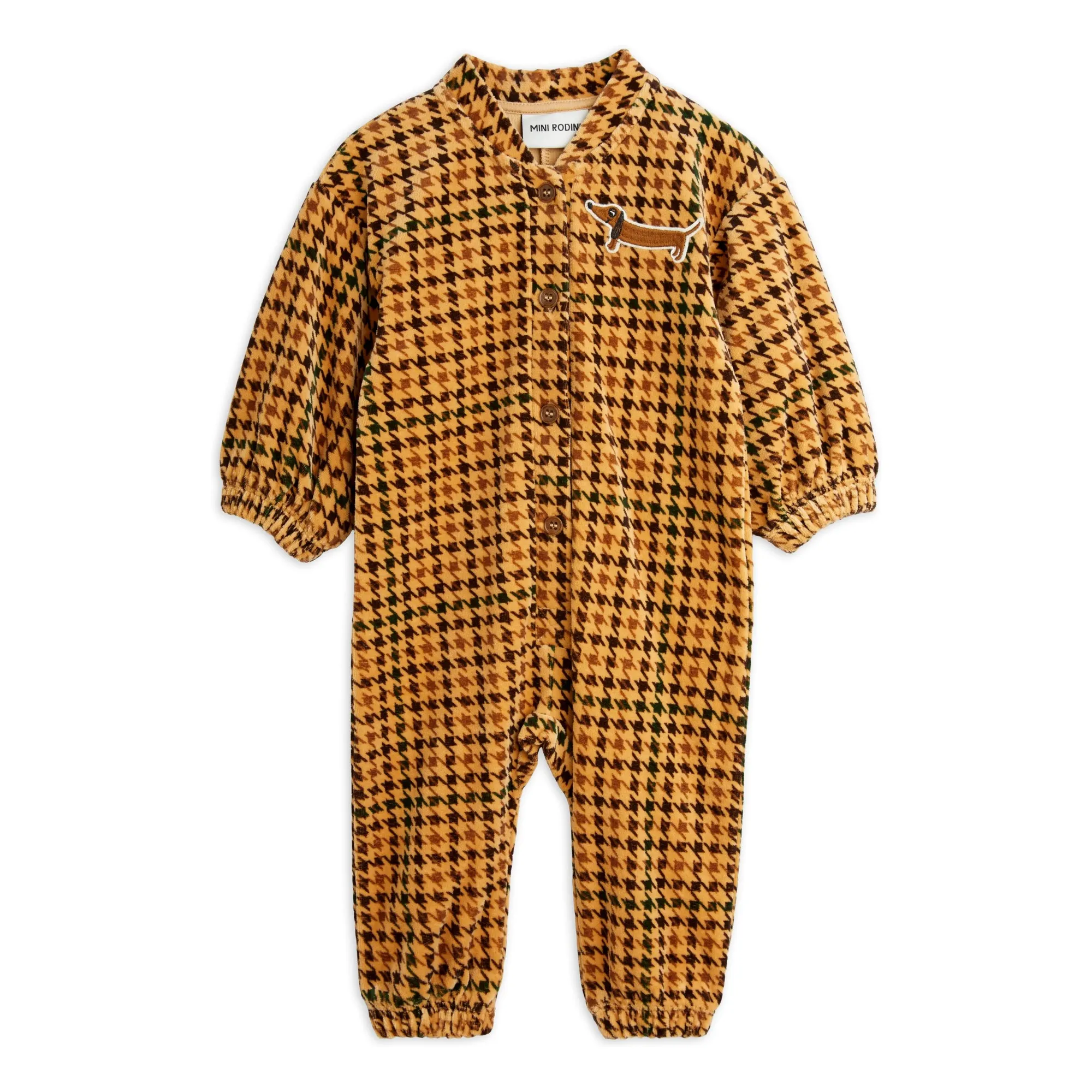 Mini Rodini Beige Organic Cotton Velvet Houndstooth Jumpsuit