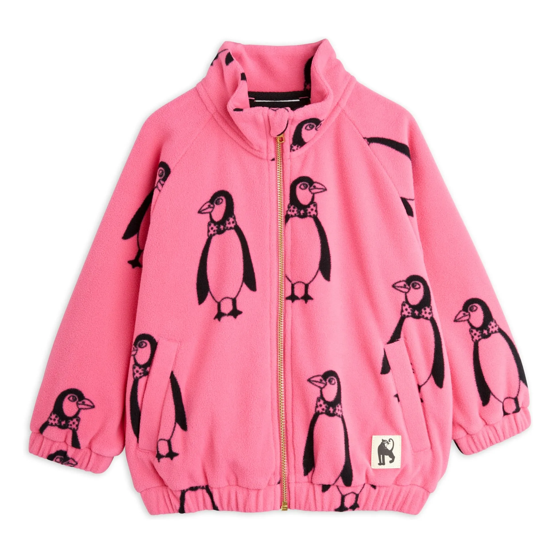 Mini Rodini Pink Penguin Recycled Fiber Fleece Jacket