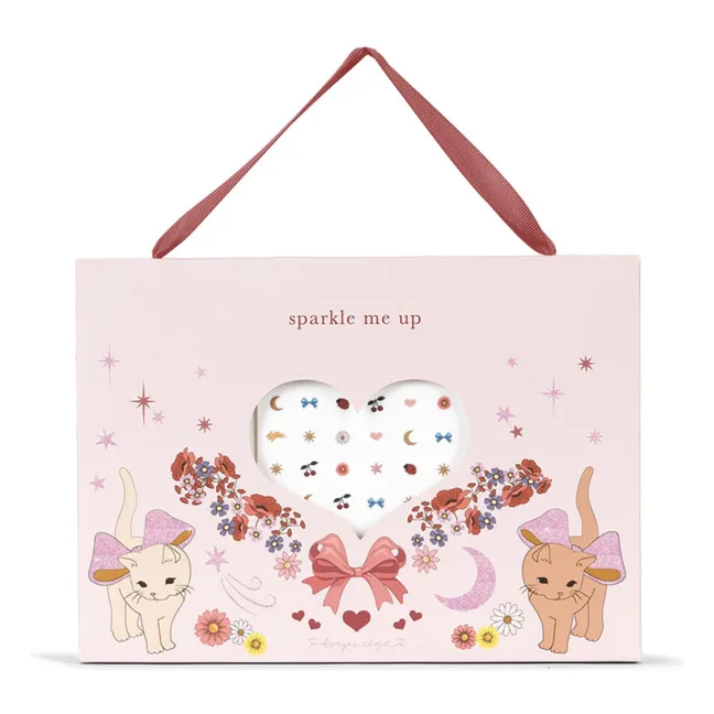 Set of temporary tattoos and face jewelry | Pink