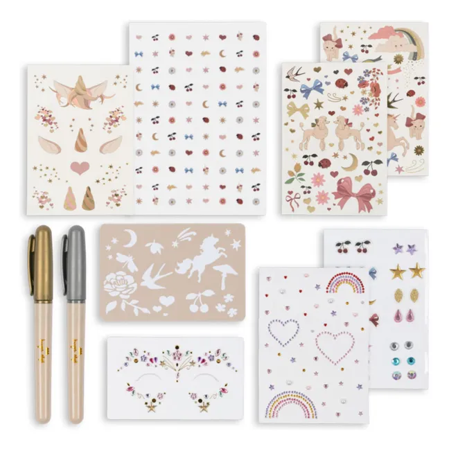 Set of temporary tattoos and face jewelry | Pink
