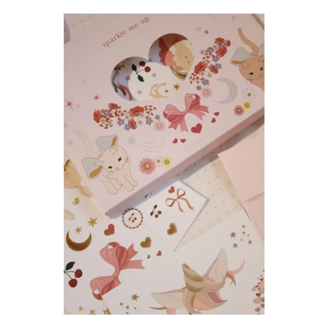 Set of temporary tattoos and face jewelry | Pink