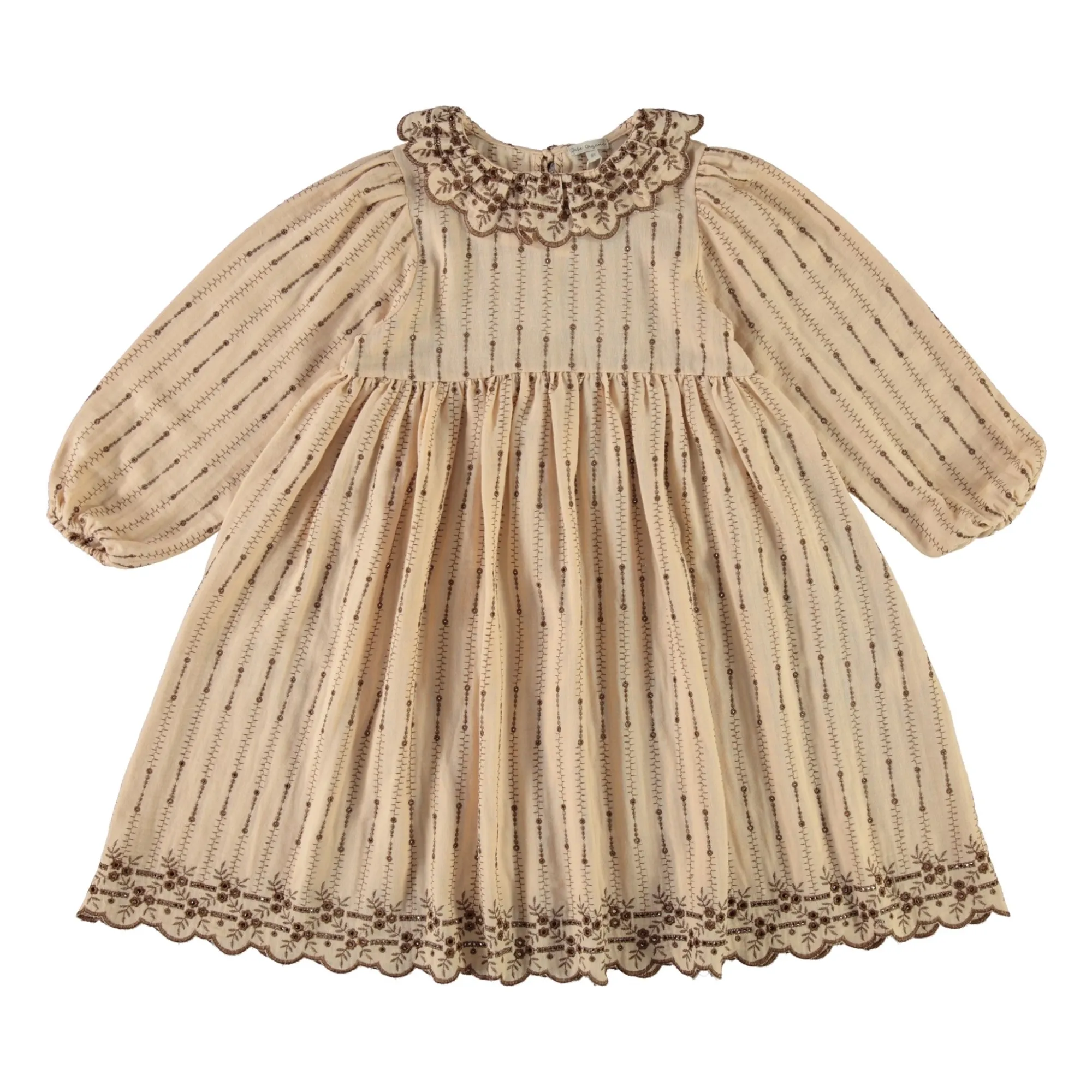 Bebe Organic Beige Pink Amelia Dress Embroidered Collar