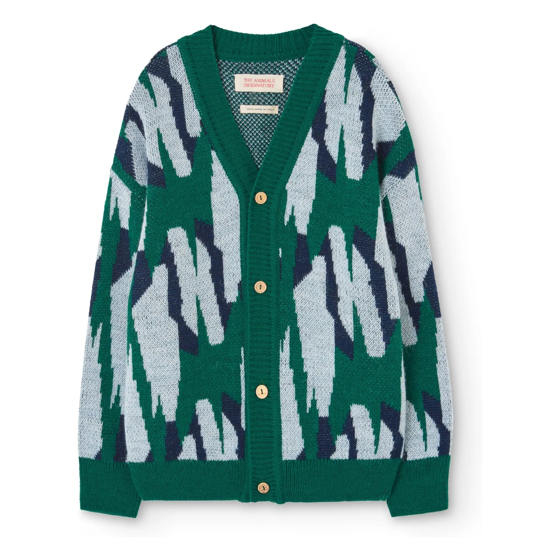 The Animals Observatory Chrome Green Arty Racoon Wool Cardigan