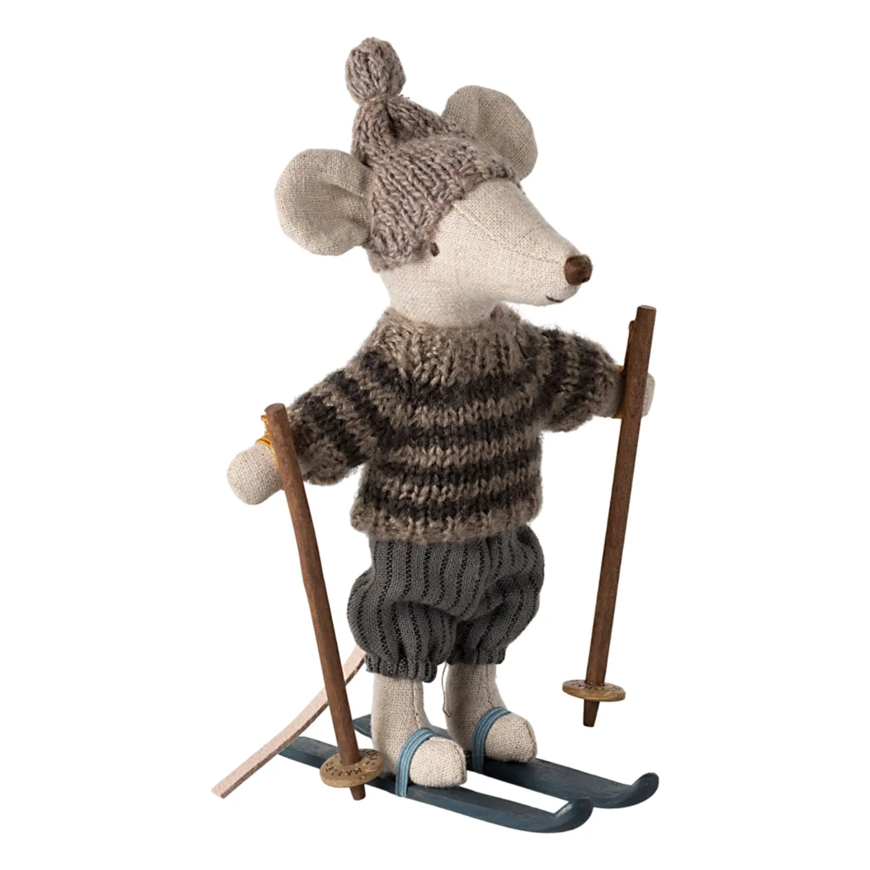 Maileg Grey Big Brother Mouse And His Skis