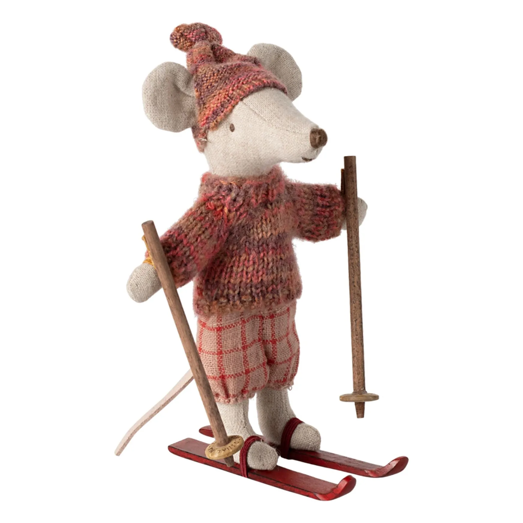 Maileg Pink Big Sister Mouse And Her Skis