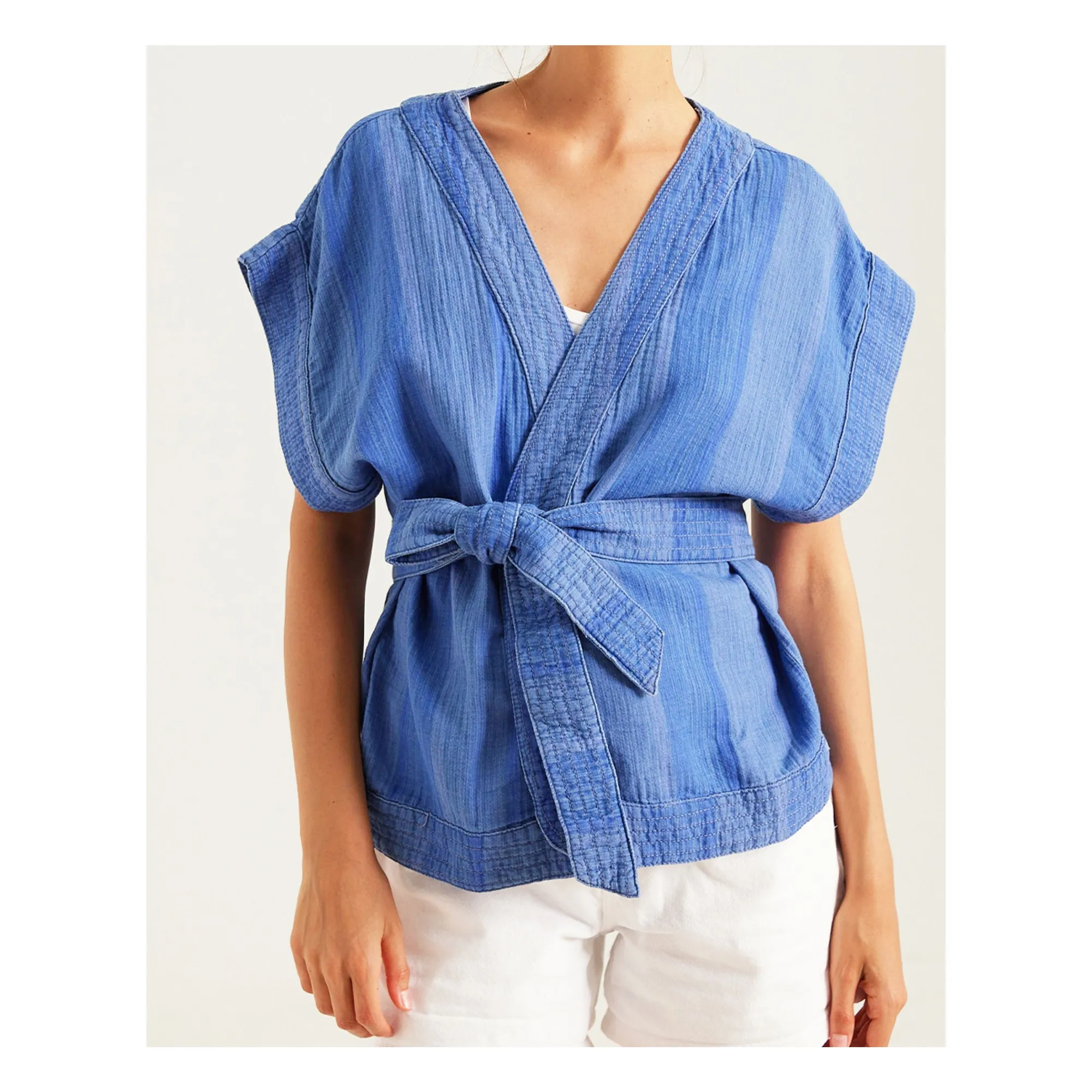 Sacrécoeur Blue Côme Cotton Gauze Sleeveless Jacket