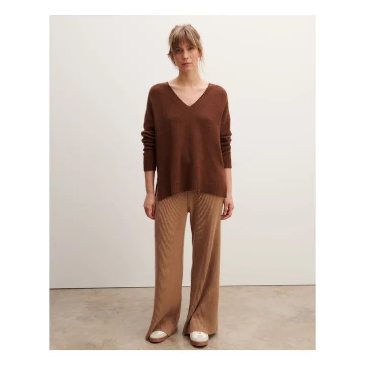 Jersey de cachemira con cuello de pico | Marrón- Imagen del producto n°1