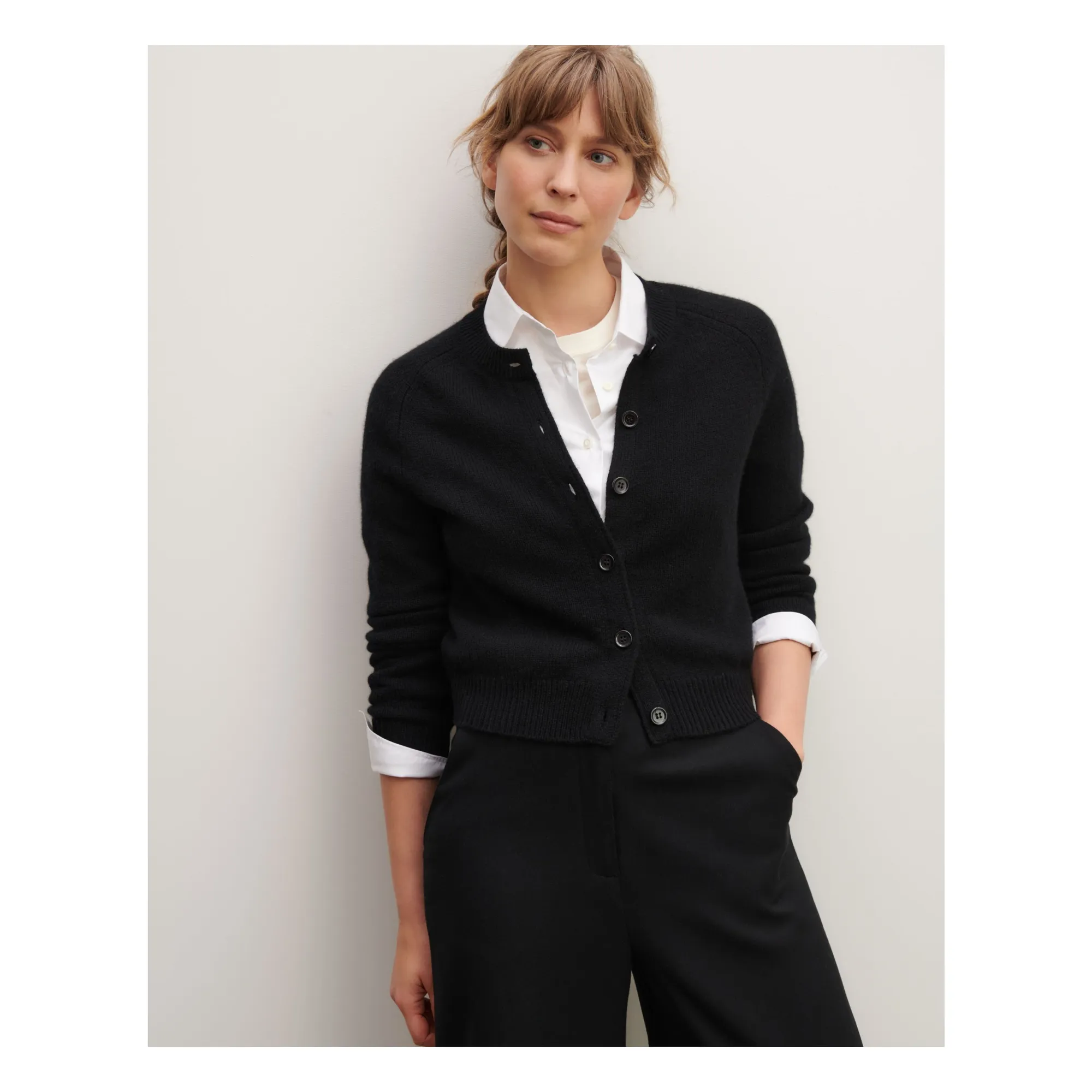 Cardigan Manches Raglan Cachemire | Noir- Image produit n°1