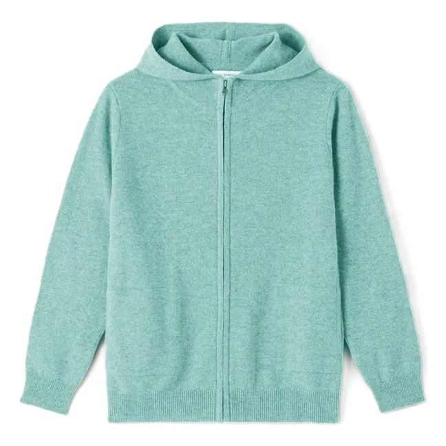 Jersey de cachemira con capucha | Verde Almendra