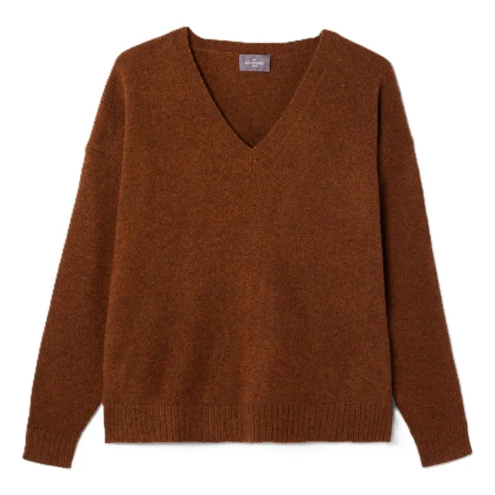 Jersey de cachemira con cuello de pico | Marrón- Imagen del producto n°0