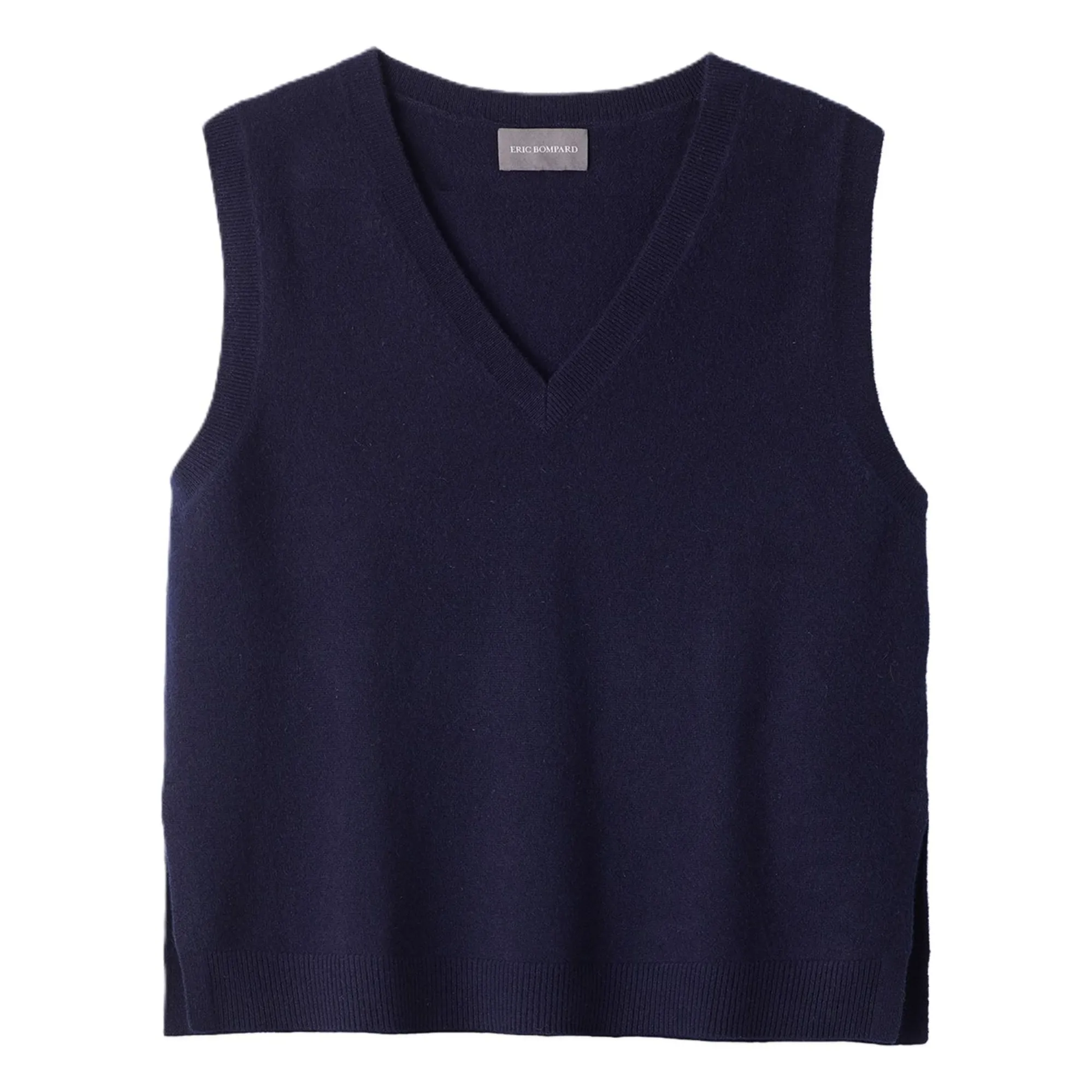 Bompard Women's Navy Blue V-Neck Sleeveless Cashmere Sweater