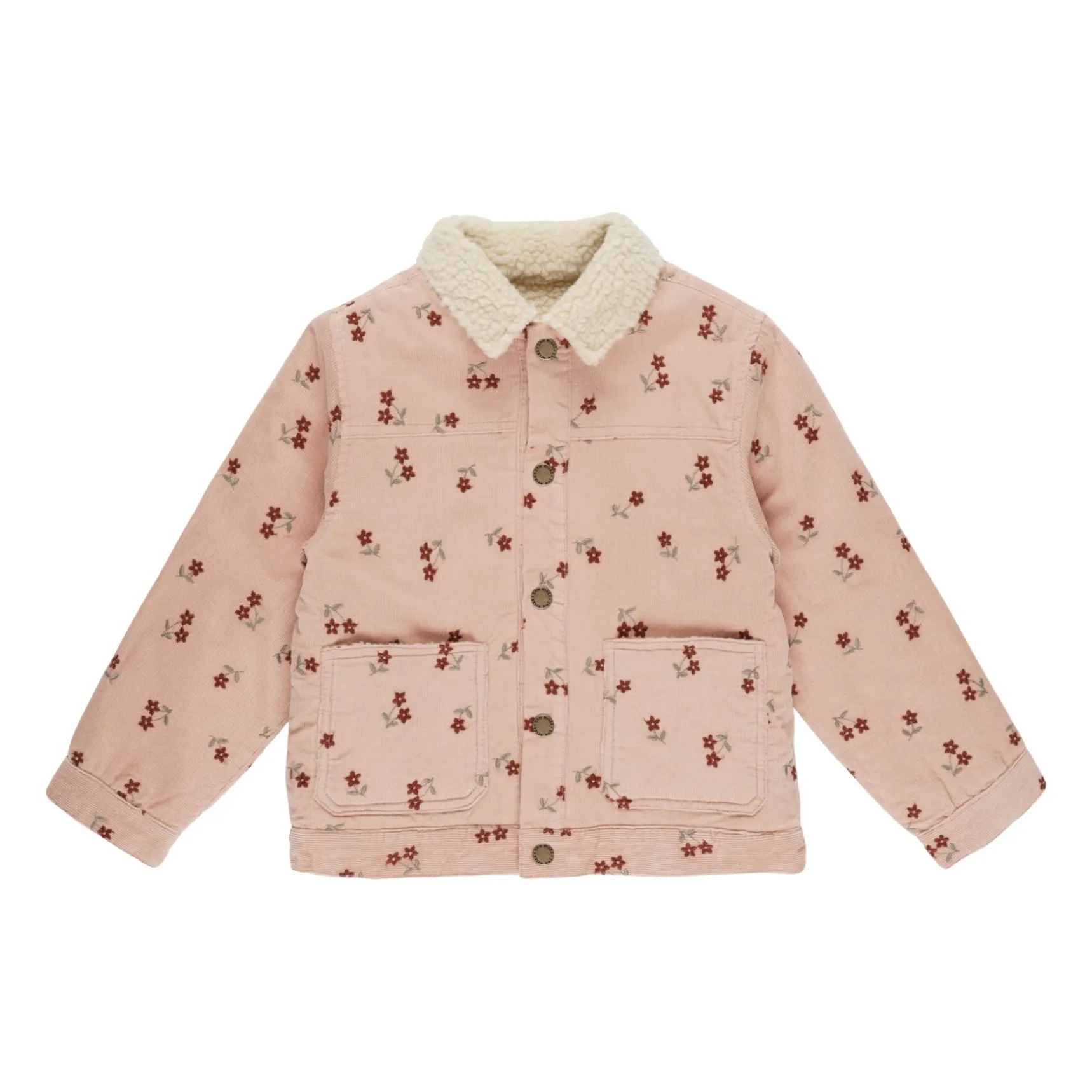 Rylee + Cru Pink Embroidered Flower Corduroy Jacket