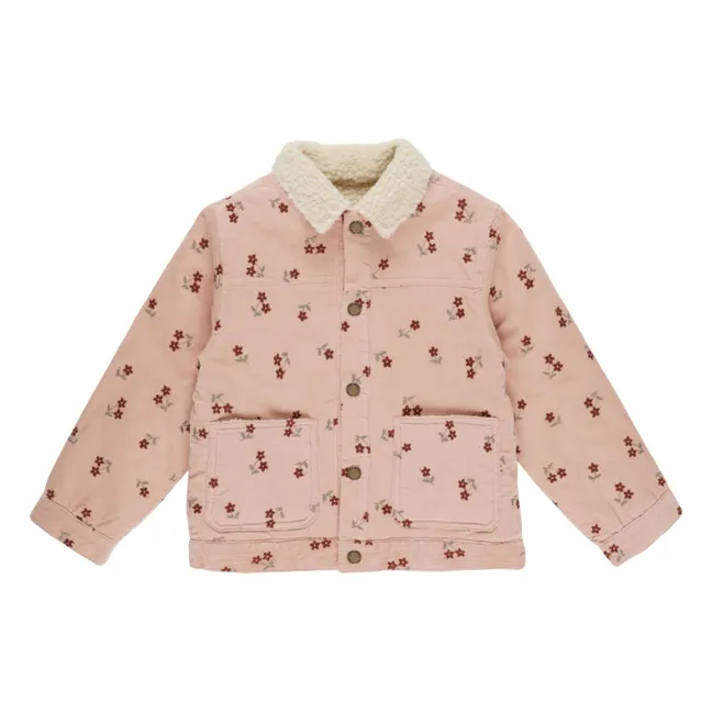 Jacke aus geripptem Velours mit gestickten Blumen | Rosa