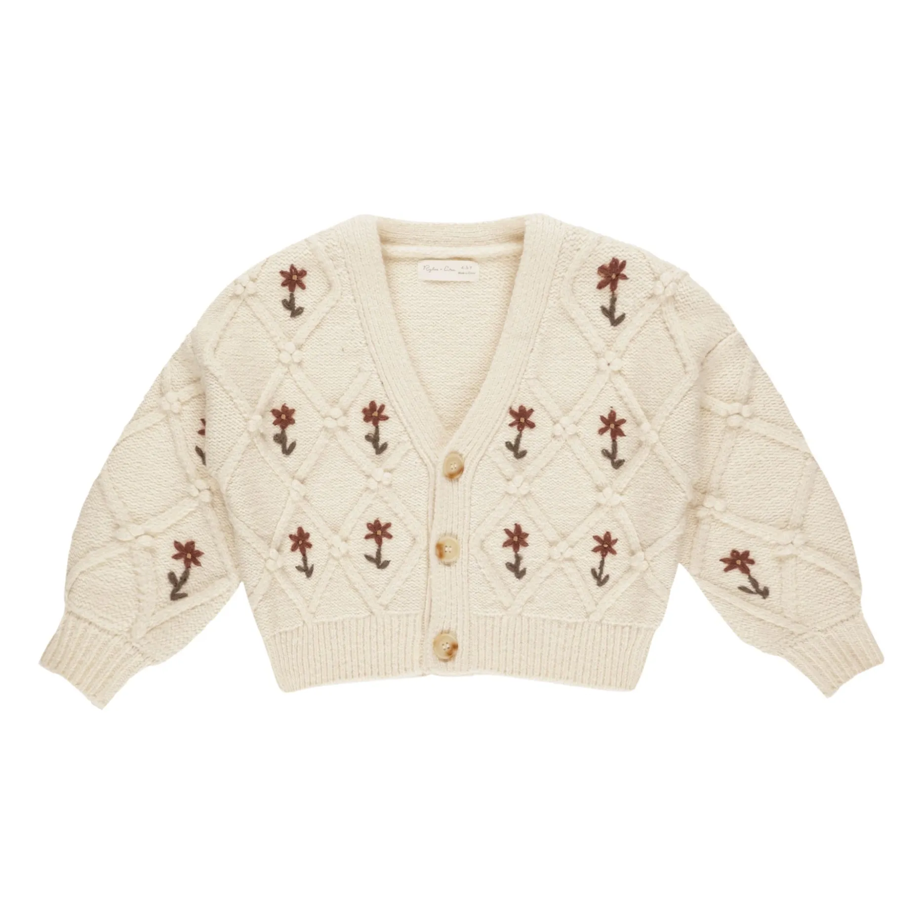Rylee + Cru Ecru Embroidered Flower Cardigan