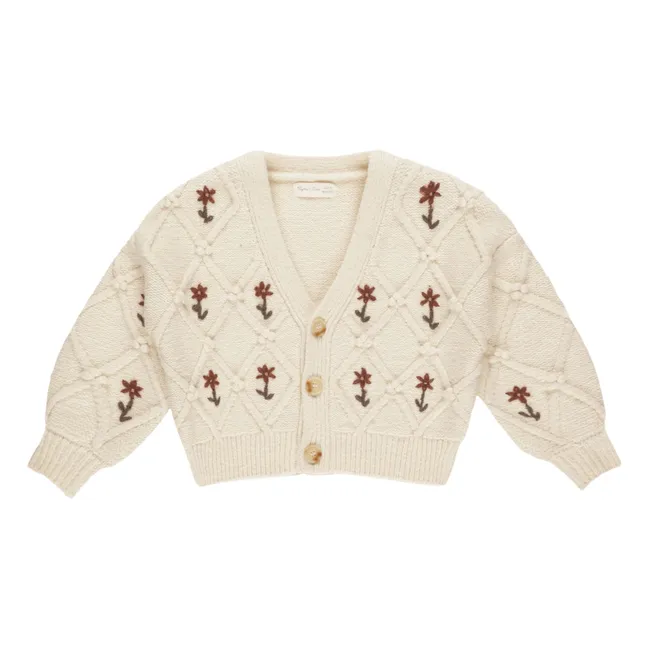 Embroidered Flower Cardigan | Ecru