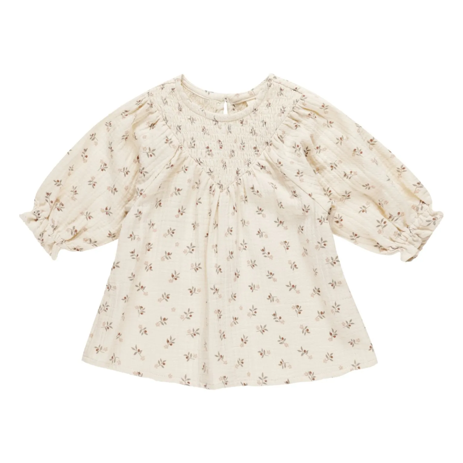 Quincy Mae Ecru Cotton Gauze Smocked Flower Dress