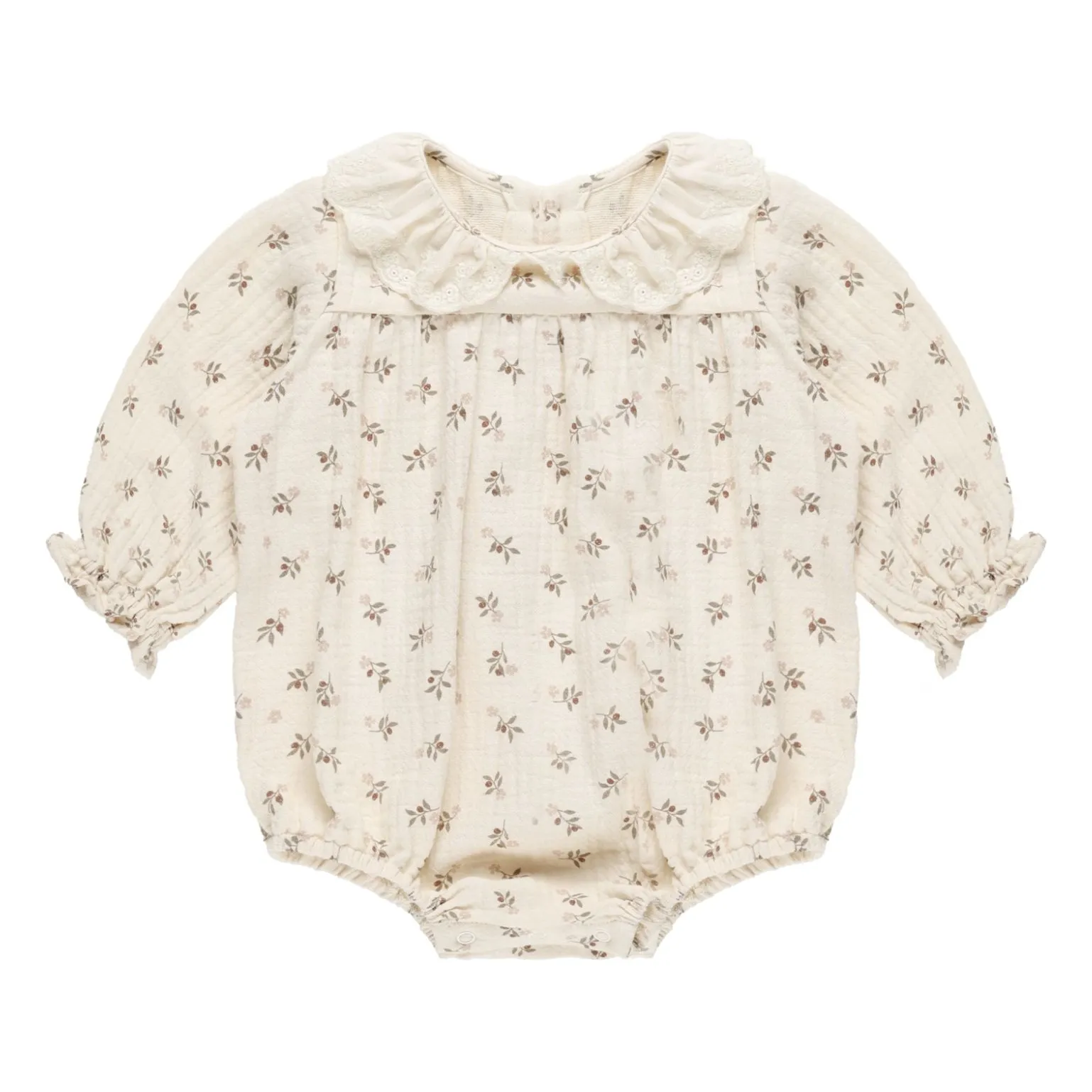 Quincy Mae Ecru Cotton Gauze Flower Romper