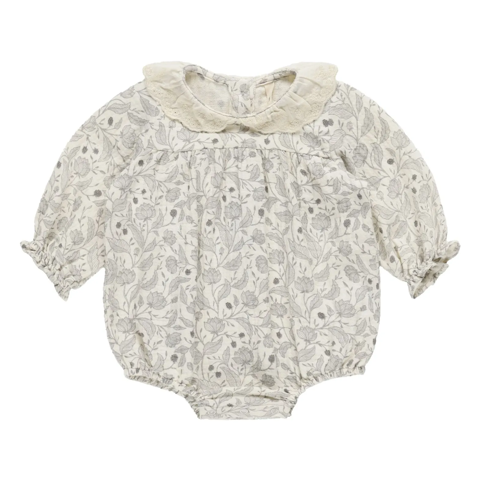 Quincy Mae Ivory Floral Cotton Gauze Romper