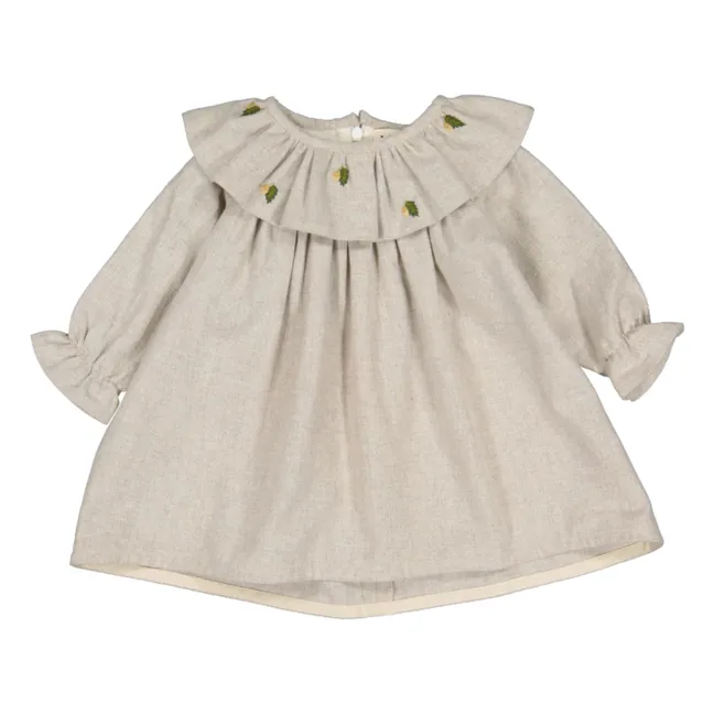 Abito Mary con collo arricciato e ricamato | Crema