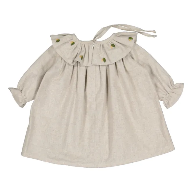 Abito Mary con collo arricciato e ricamato | Crema