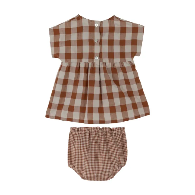 Kariertes Kleid und Bloomer Lavania | Terracotta