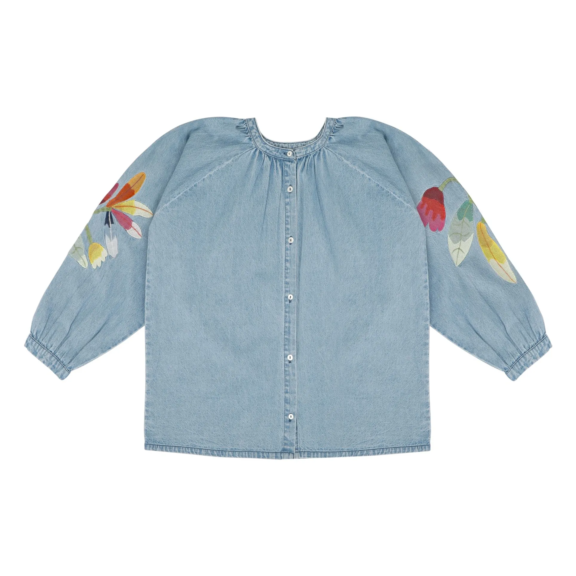Jenest Denim Blue Coco Blouse Embroidered Flowers