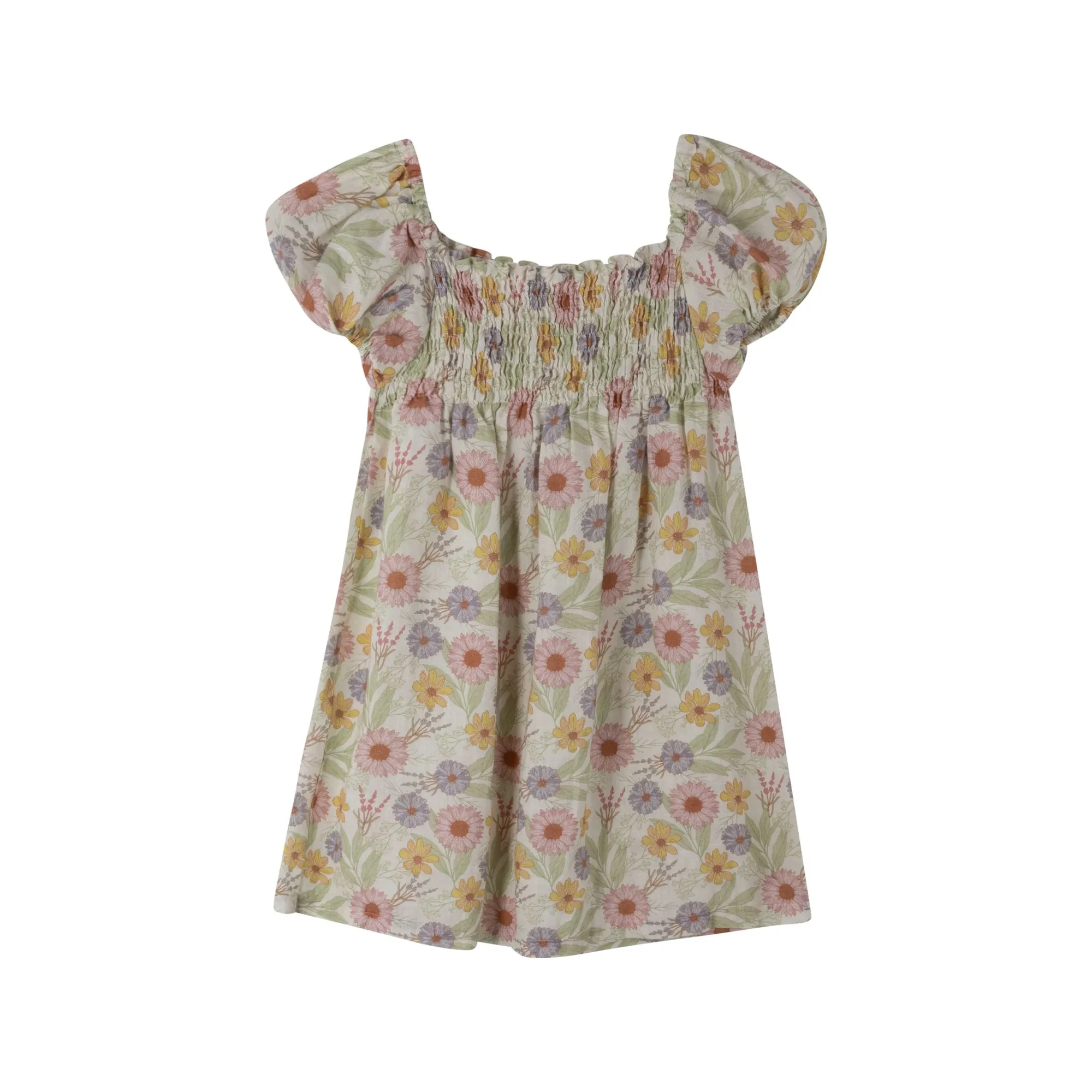 Babe & Tess Off White Luna Flowery Smocked Dress