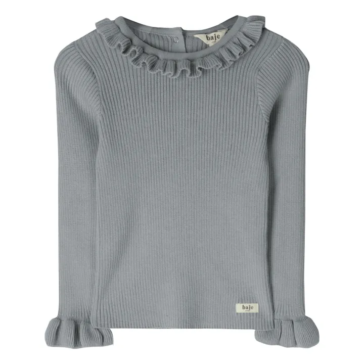 Jersey con lazo y cuello de volantes | Azul Gris- Imagen del producto n°0