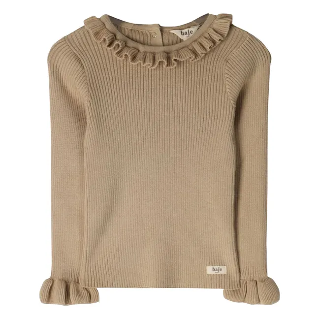 Maglia con fiocco e collo arricciato | Sabbia
