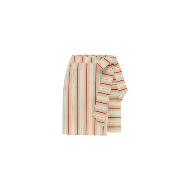 Jupe Portefeuille Zuri Rayures Lin | Beige