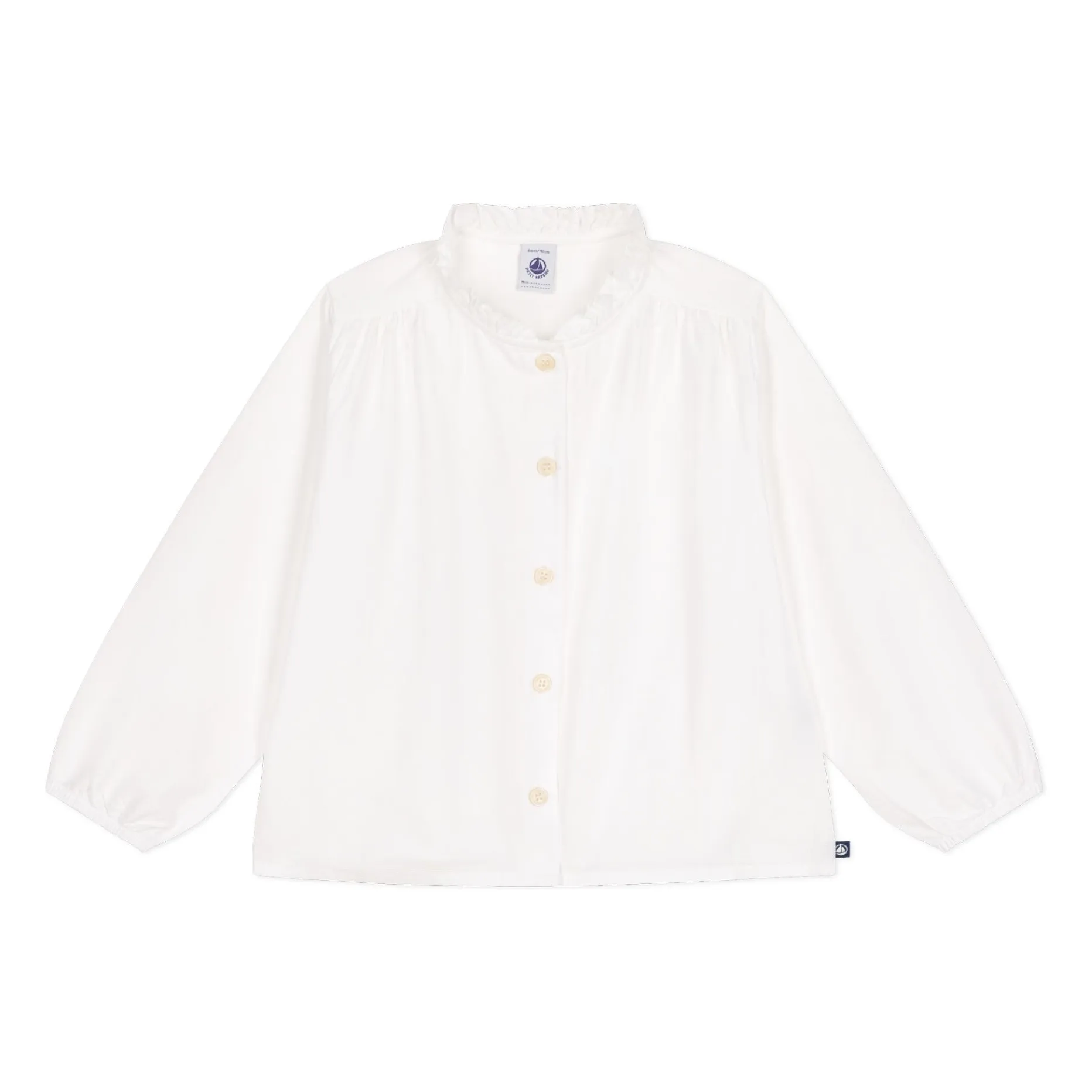 Petit Bateau White Ruffled Collar Blouse