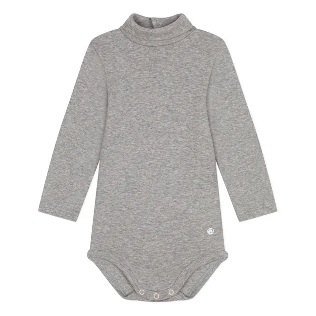Body acanalado de cuello alto | Gris Jaspeado