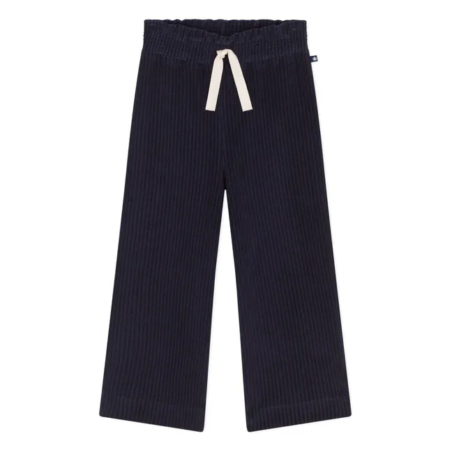 Pantalon Large Velours Côtelé | Bleu marine