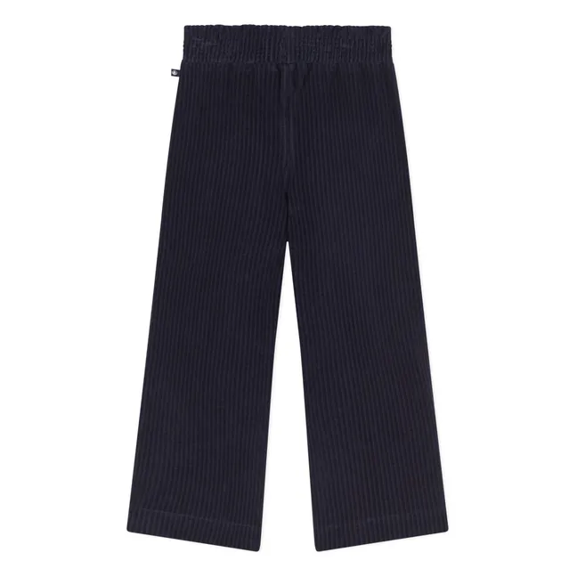 Pantalon Large Velours Côtelé | Bleu marine