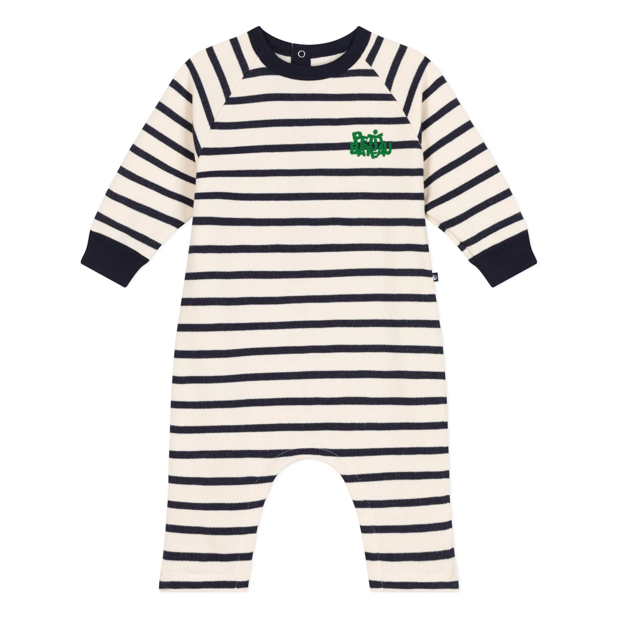 Petit Bateau Unisex Navy Blue Striped Fleece Jumpsuit