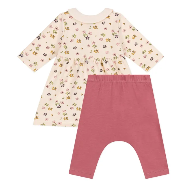 Conjunto de vestido de flores y mallas | Beige