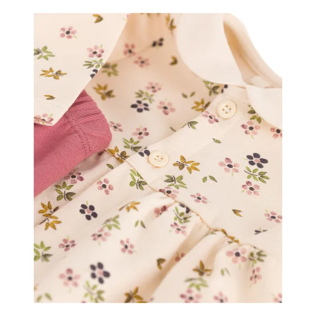 Conjunto de vestido de flores y mallas | Beige