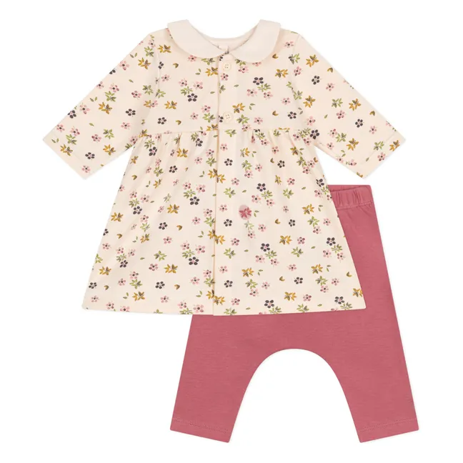 Conjunto de vestido de flores y mallas | Beige